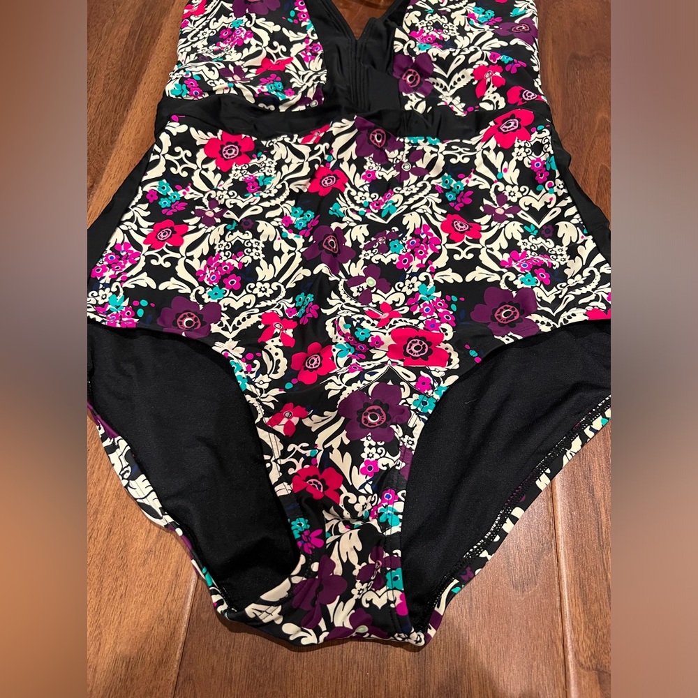 Jessica Simpson Black and Pink Floral One Piece Swimsuit - Picture 2 of 7